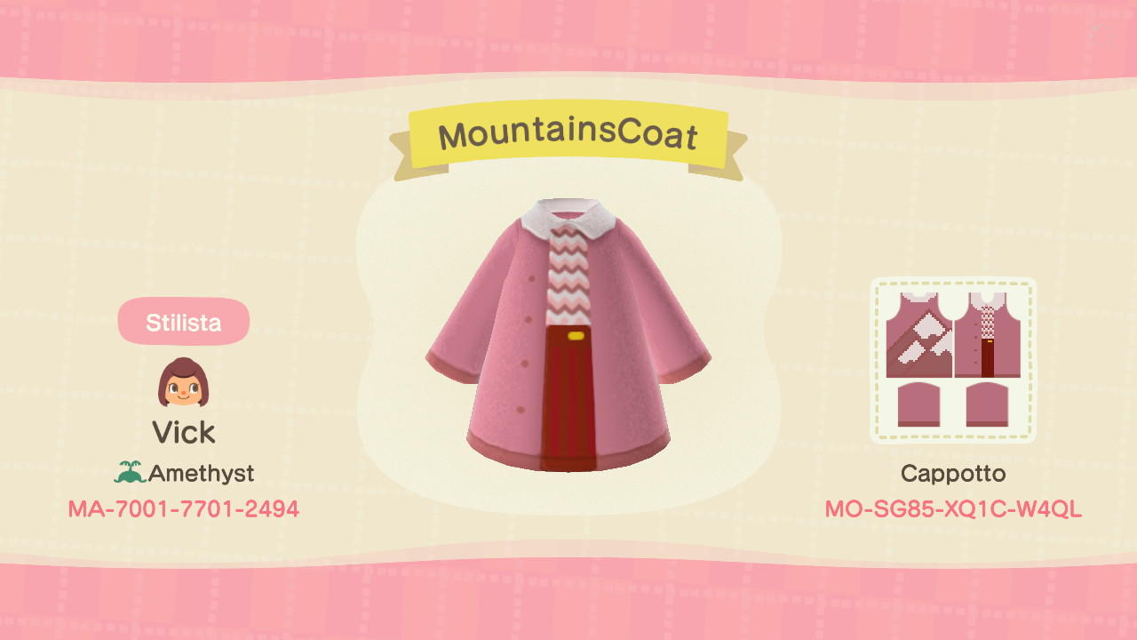 Animal Crossing Design Code: MO-SG85-XQ1C-W4QL MOUNTAINS COAT