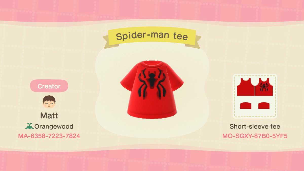 Animal Crossing Design Code: MO-SGXY-87B0-5YF5 Spider-man Tee