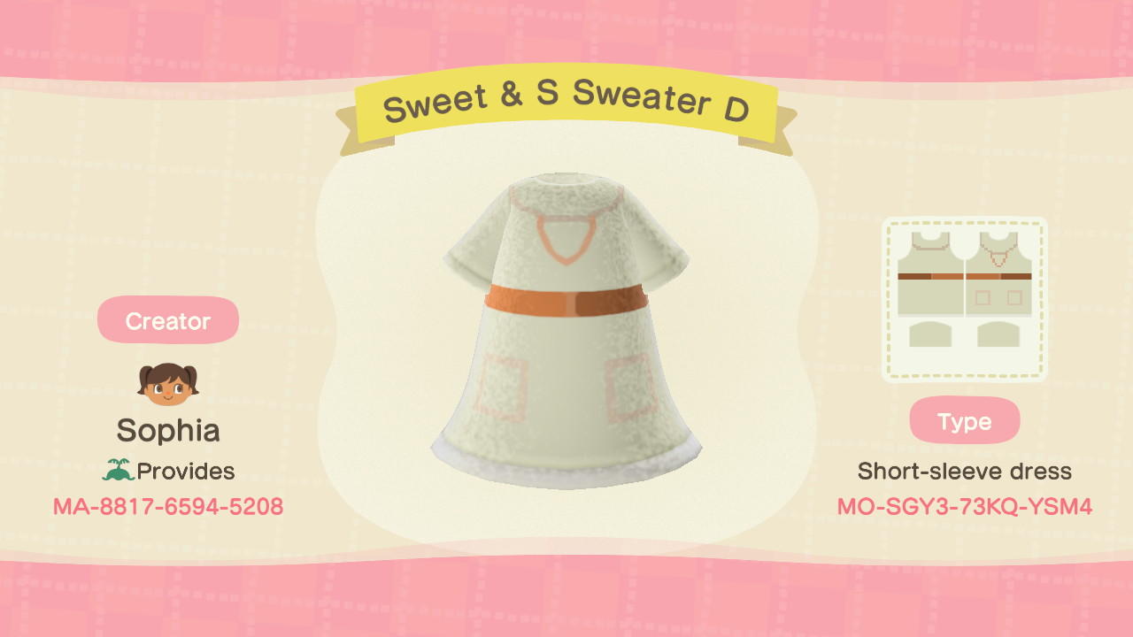 Animal Crossing Design Code: MO-SGY3-73KQ-YSM4 Sweet & S Sweater D