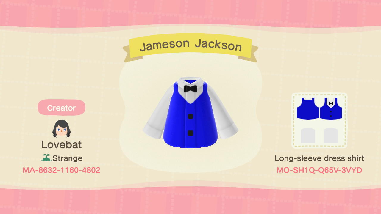 Animal Crossing Design Code: MO-SH1Q-Q65V-3VYD Jameson Jackson