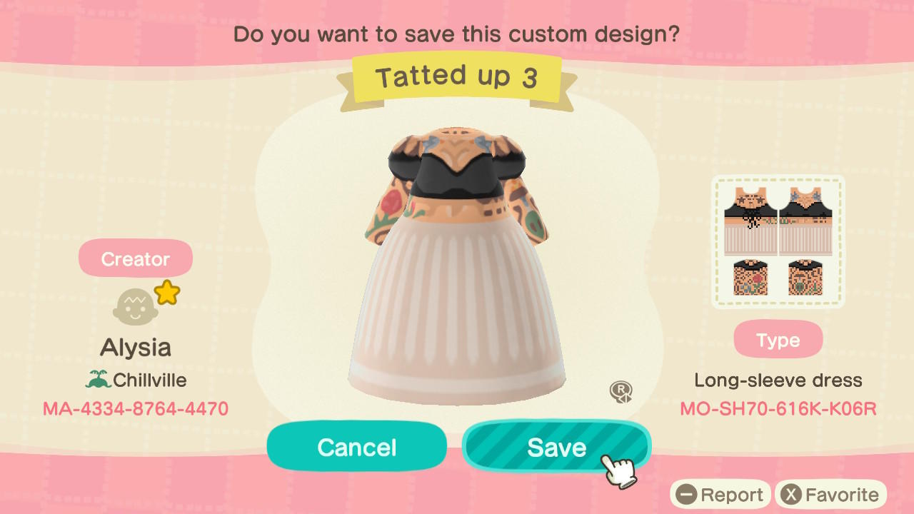 Animal Crossing Design Code: MO-SH70-616K-K06R Tatted Up 3