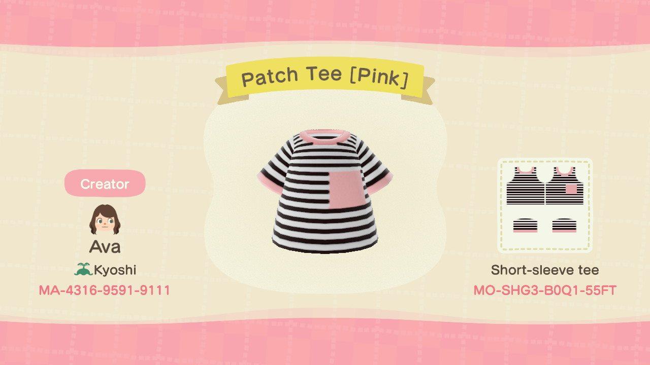 Animal Crossing Design Code: MO-SHG3-B0Q1-55FT Patch Tee [Pink]