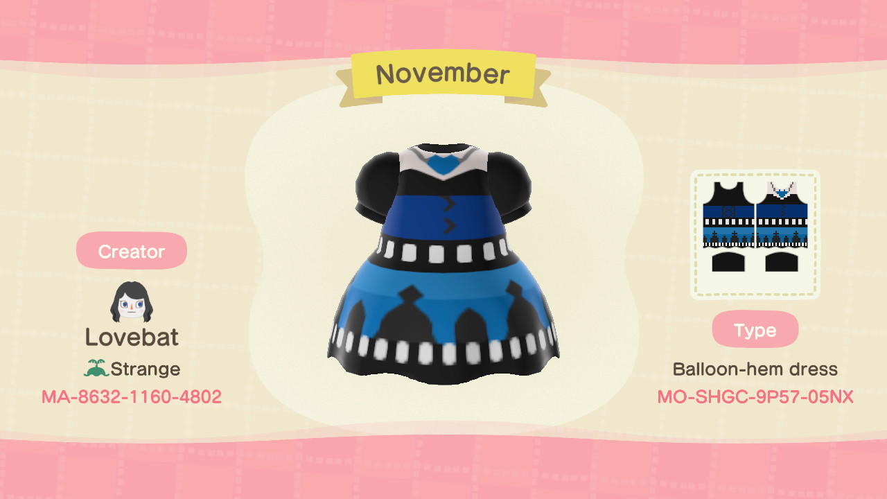 Animal Crossing Design Code: MO-SHGC-9P57-05NX November