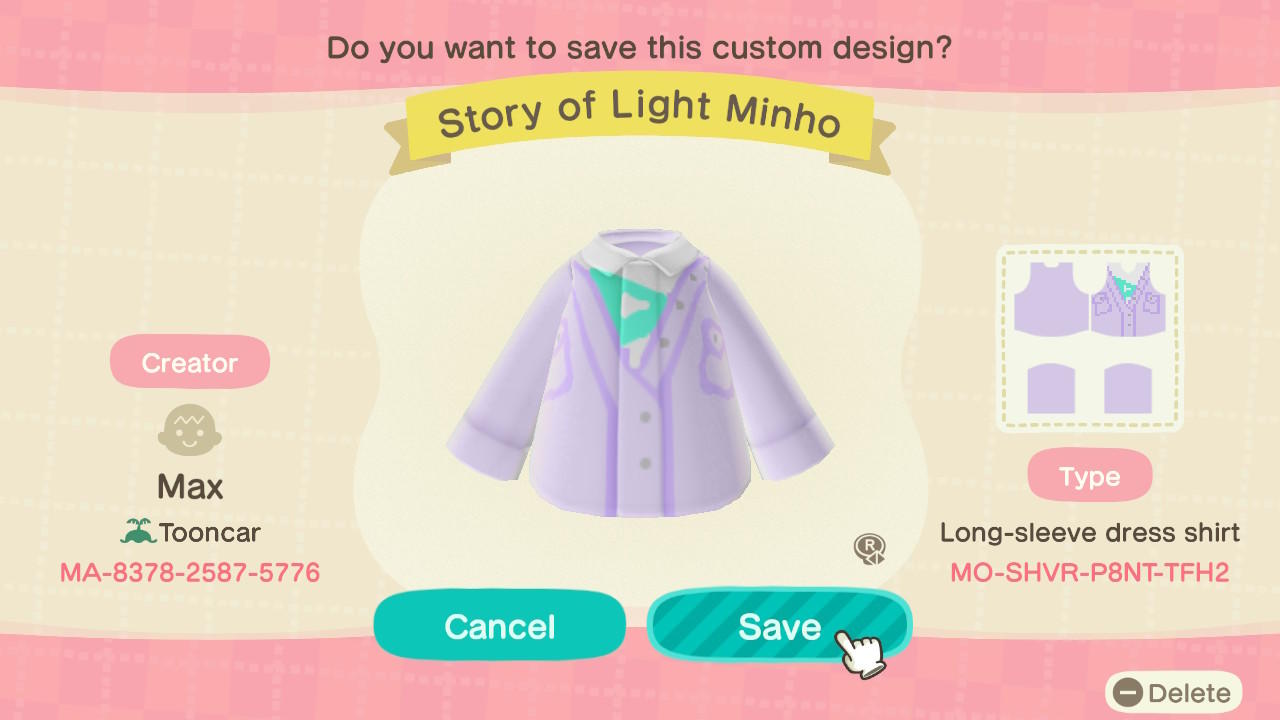 Animal Crossing Design Code: MO-SHVR-P8NT-TFH2 SHINee Minho SoL