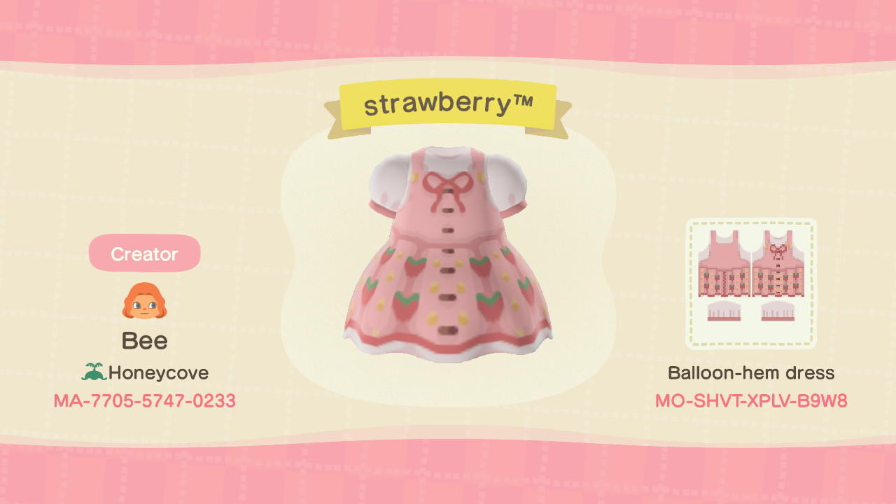 Animal Crossing Design Code: MO-SHVT-XPLV-B9W8 strawberryâ„¢