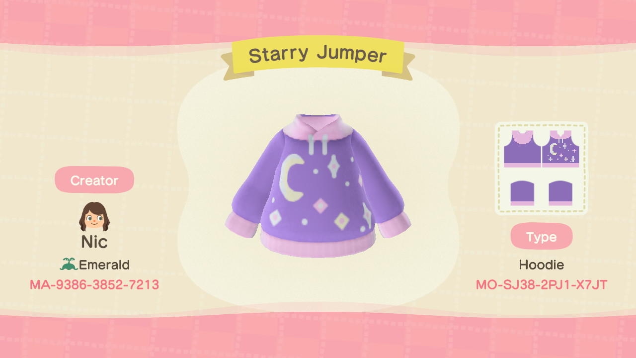 Animal Crossing Design Code: MO-SJ38-2PJ1-X7JT Starry Jumper