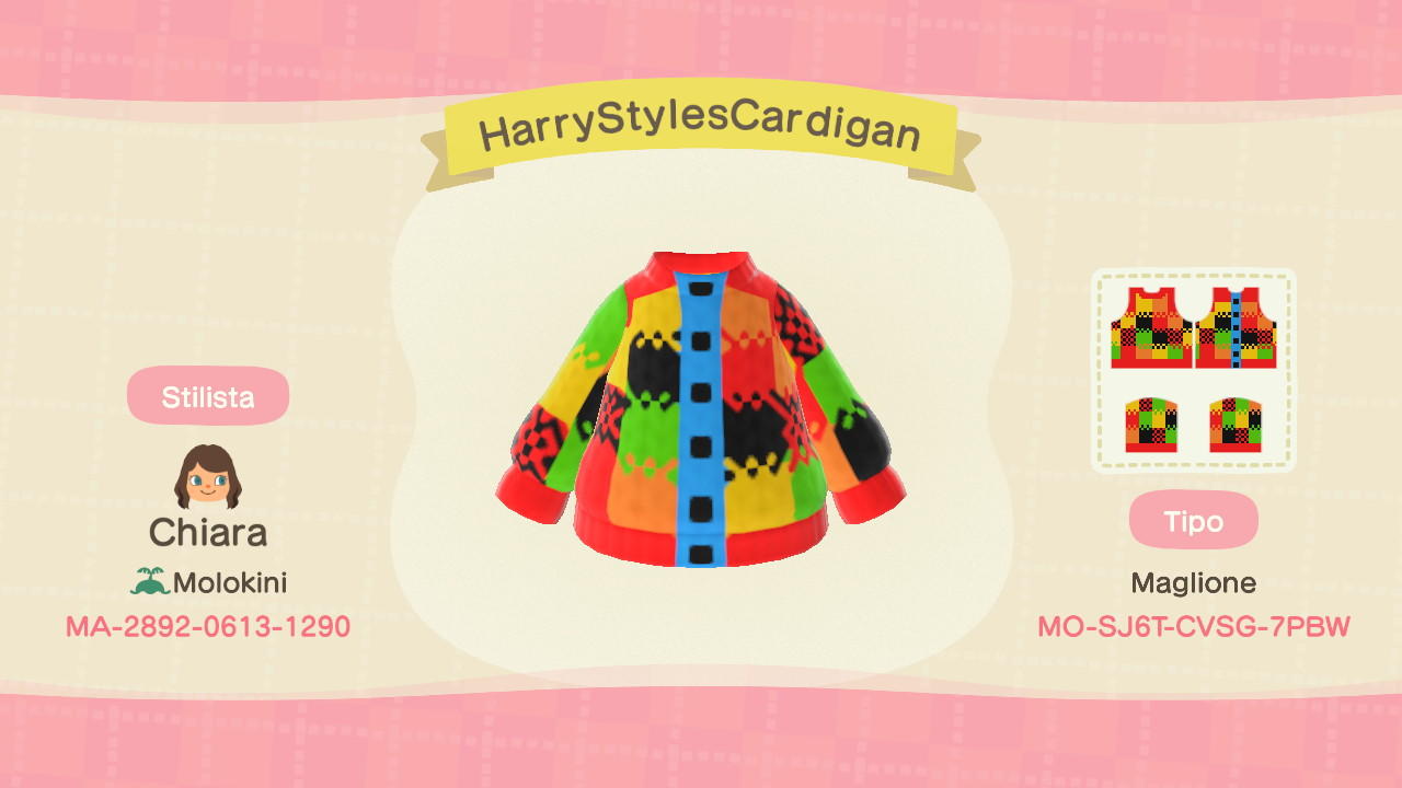 Animal Crossing Design Code: MO-SJ6T-CVSG-7PBW JW Anderson cardigan