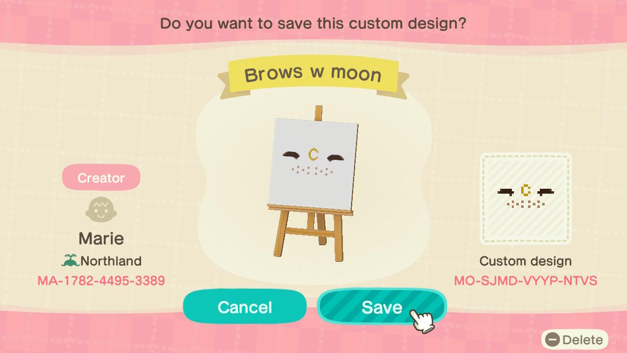 Animal Crossing Design Code: MO-SJMD-VYYP-NTVS Brows w moon