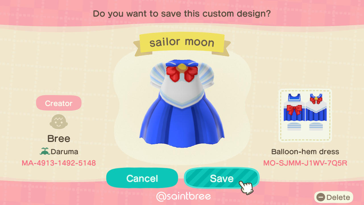 Animal Crossing Design Code: MO-SJMM-J1WV-7Q5R Sailor Moon