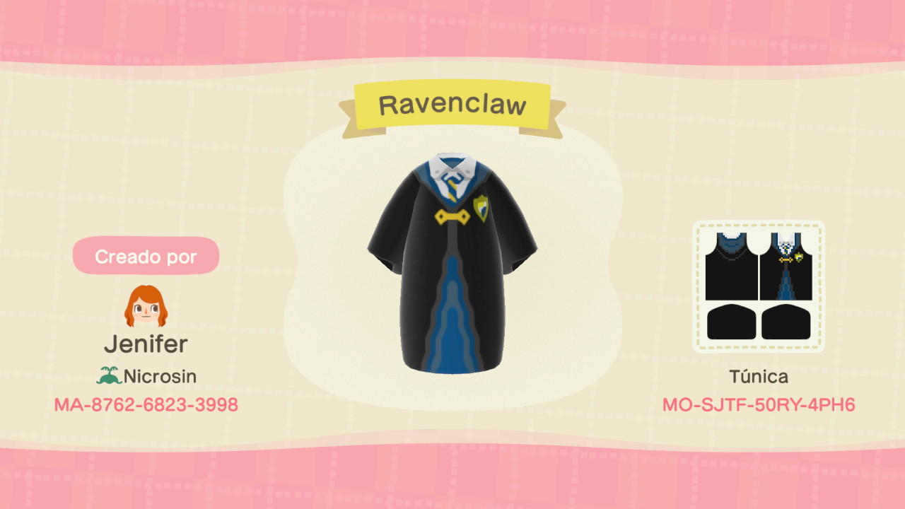 Animal Crossing Design Code: MO-SJTF-50RY-4PH6 Ravenclaw Robe