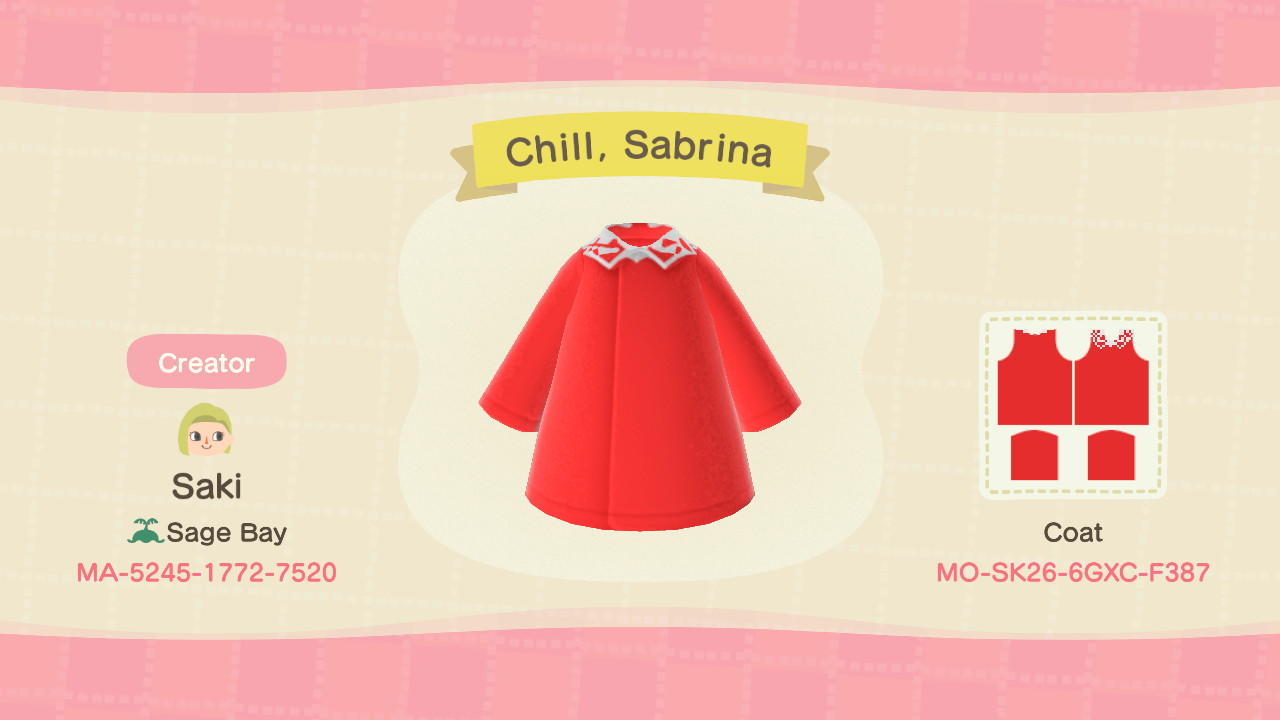 Animal Crossing Design Code: MO-SK26-6GXC-F387 Chill, Sabrina