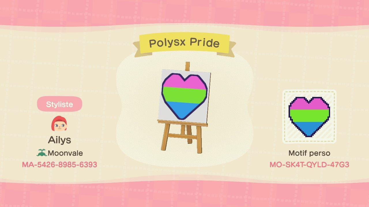 Animal Crossing Design Code: MO-SK4T-QYLD-47G3 Polysexual Pride