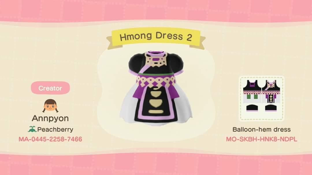 Animal Crossing Design Code: MO-SKBH-HNK8-NDPL Hmong Dress 2