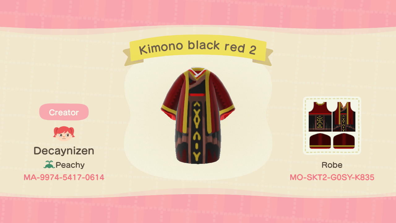 Animal Crossing Design Code: MO-SKT2-G0SY-K835 Kimono black red 2