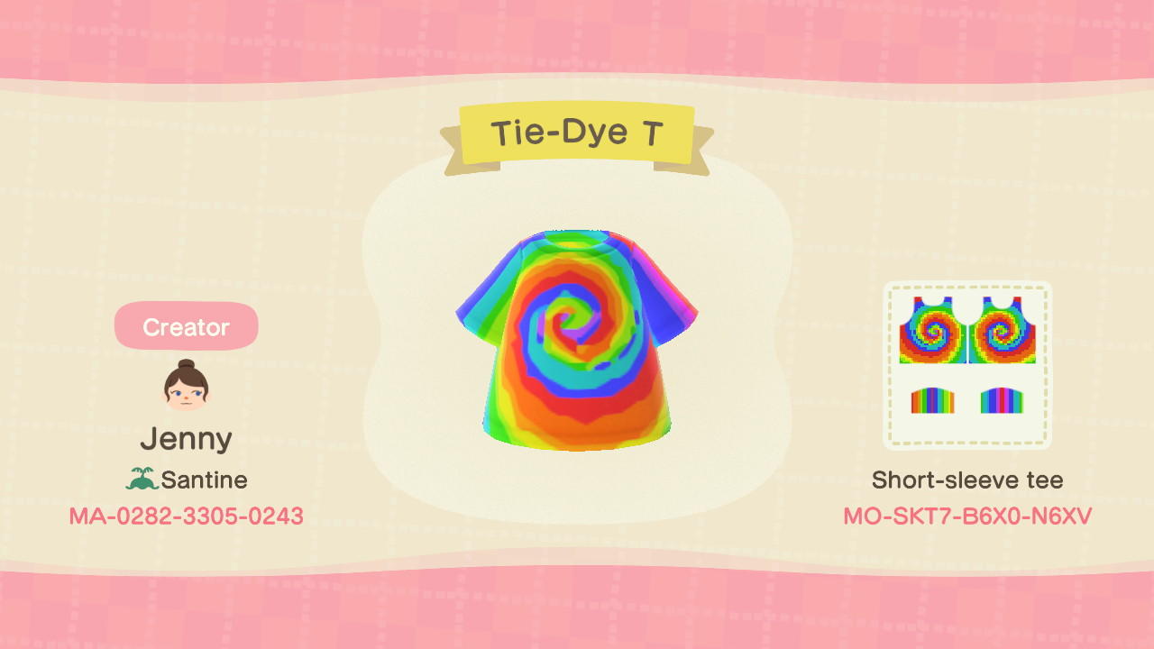 Animal Crossing Design Code: MO-SKT7-B6X0-N6XV Tie-dye T