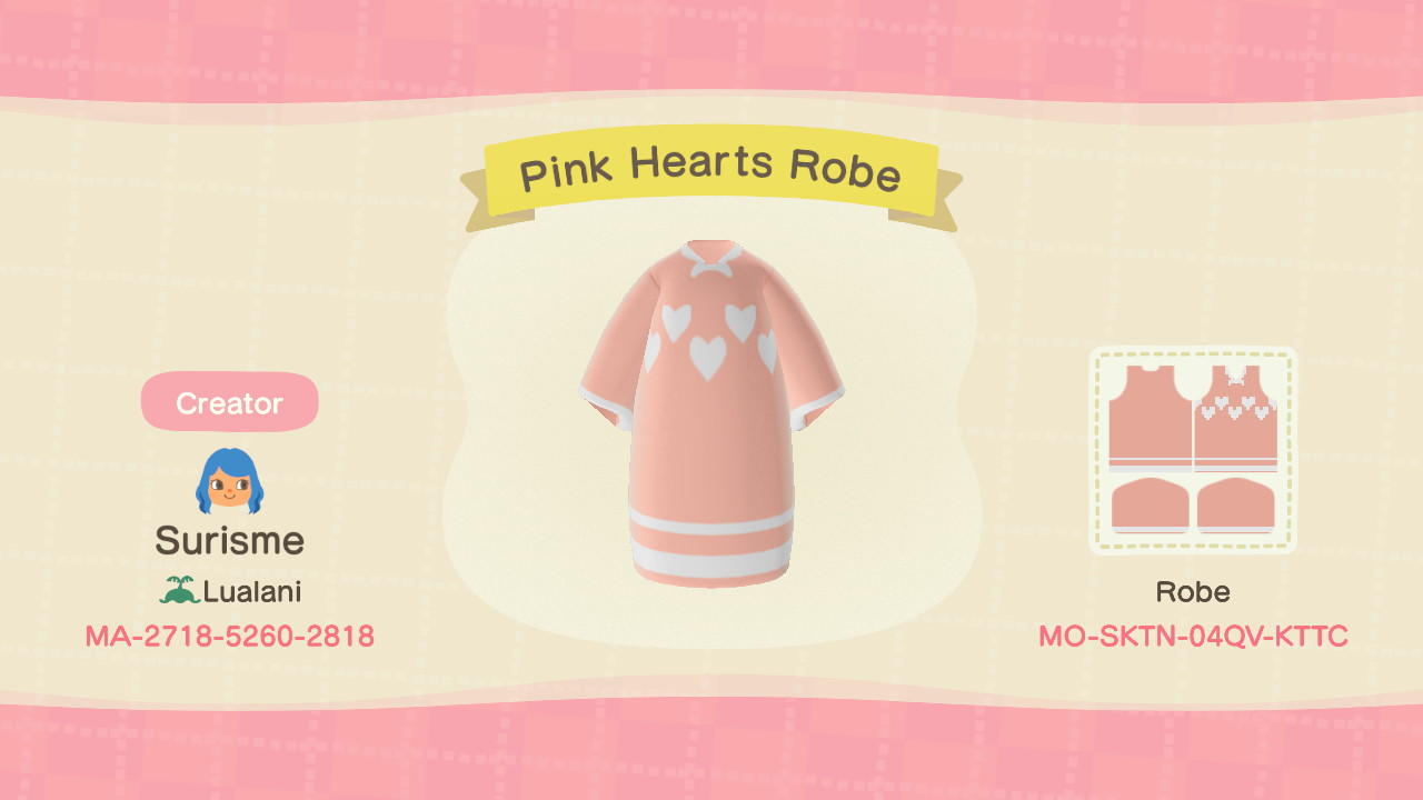 Animal Crossing Design Code: MO-SKTN-04QV-KTTC Pink Hearts Robe