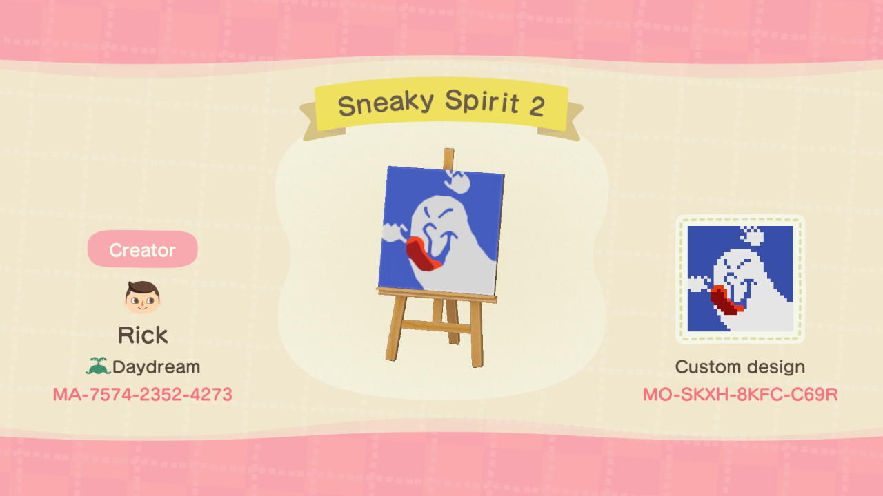 Animal Crossing Design Code: MO-SKXH-8KFC-C69R Sneaky Spirit 2
