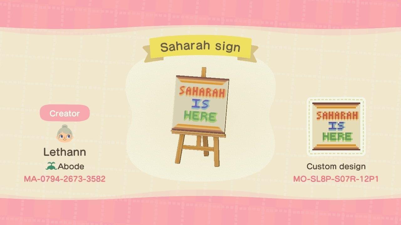 Animal Crossing Design Code: MO-SL8P-S07R-12P1 Sahara sign