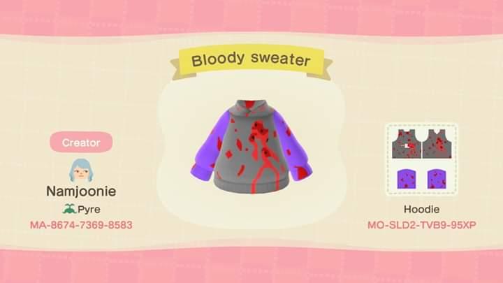 Animal Crossing Design Code: MO-SLD2-TVB9-95XP Bloody Sweater