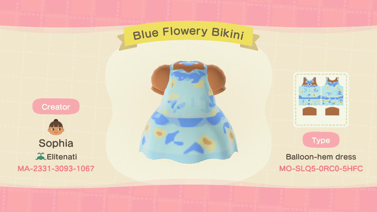 Animal Crossing Design Code: MO-SLQ5-0RC0-5HFC Blue Flowery Bikini