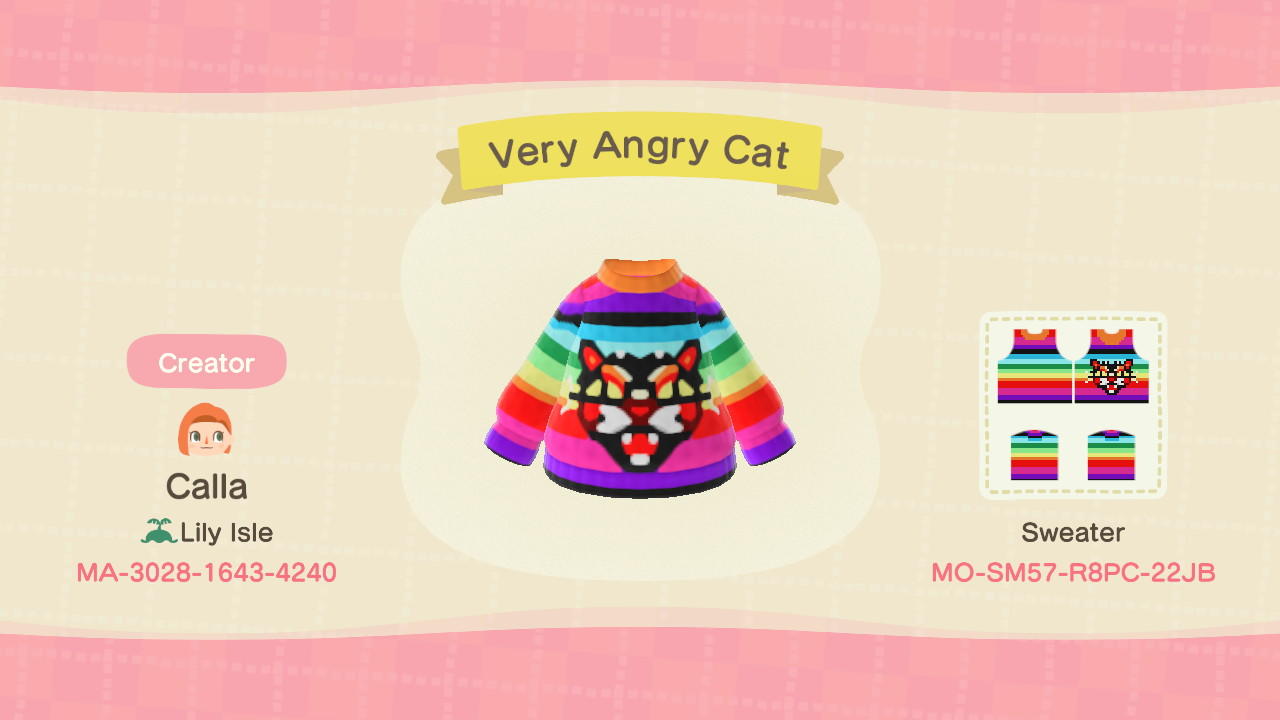 Animal Crossing Design Code: MO-SM57-R8PC-22JB GUCCI Very Angry Cat