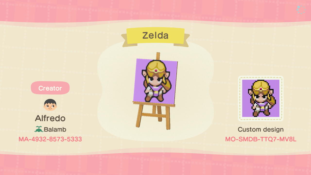 Animal Crossing Design Code: MO-SMDB-TTQ7-MV8L Zelda
