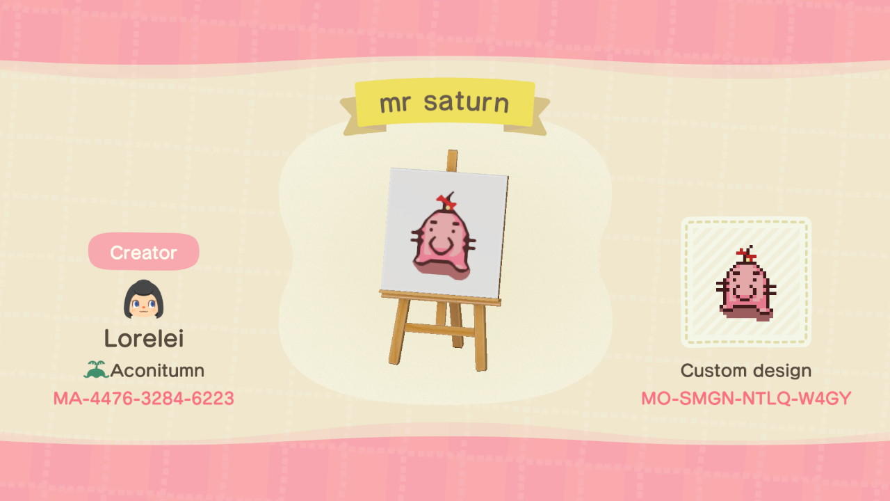 Animal Crossing Design Code: MO-SMGN-NTLQ-W4GY mr saturn