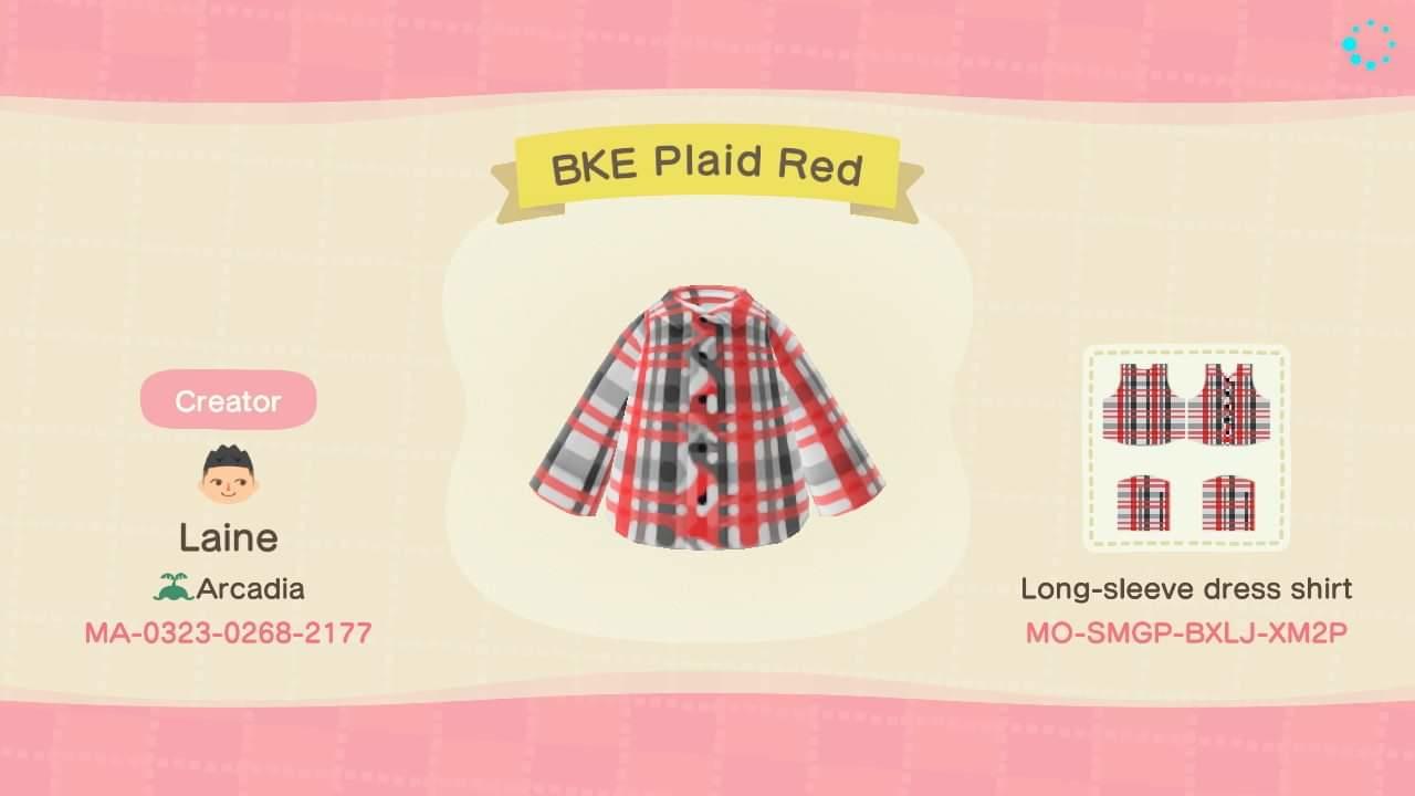 Animal Crossing Design Code: MO-SMGP-BXLJ-XM2P BKE Plaid Red