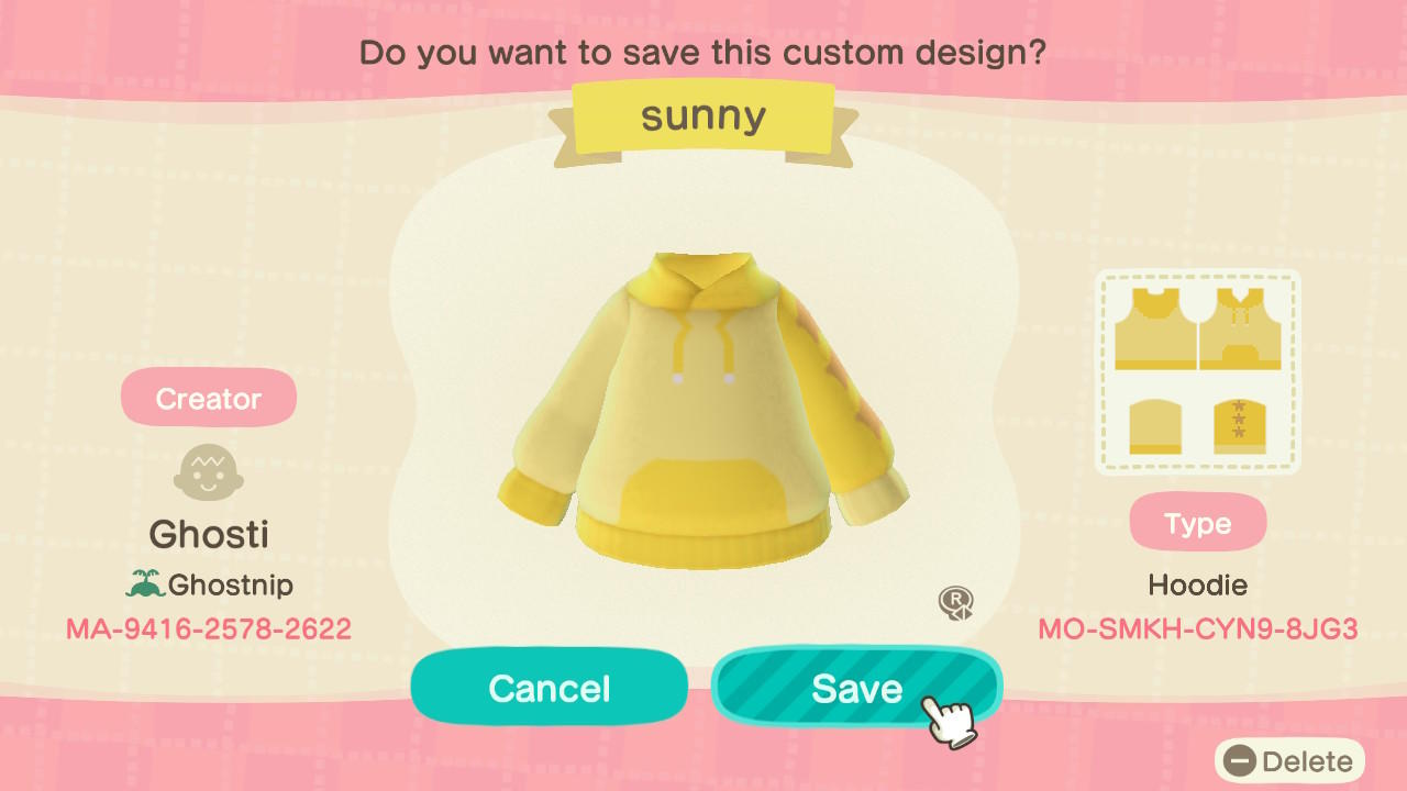 Animal Crossing Design Code: MO-SMKH-CYN9-8JG3 Sunny