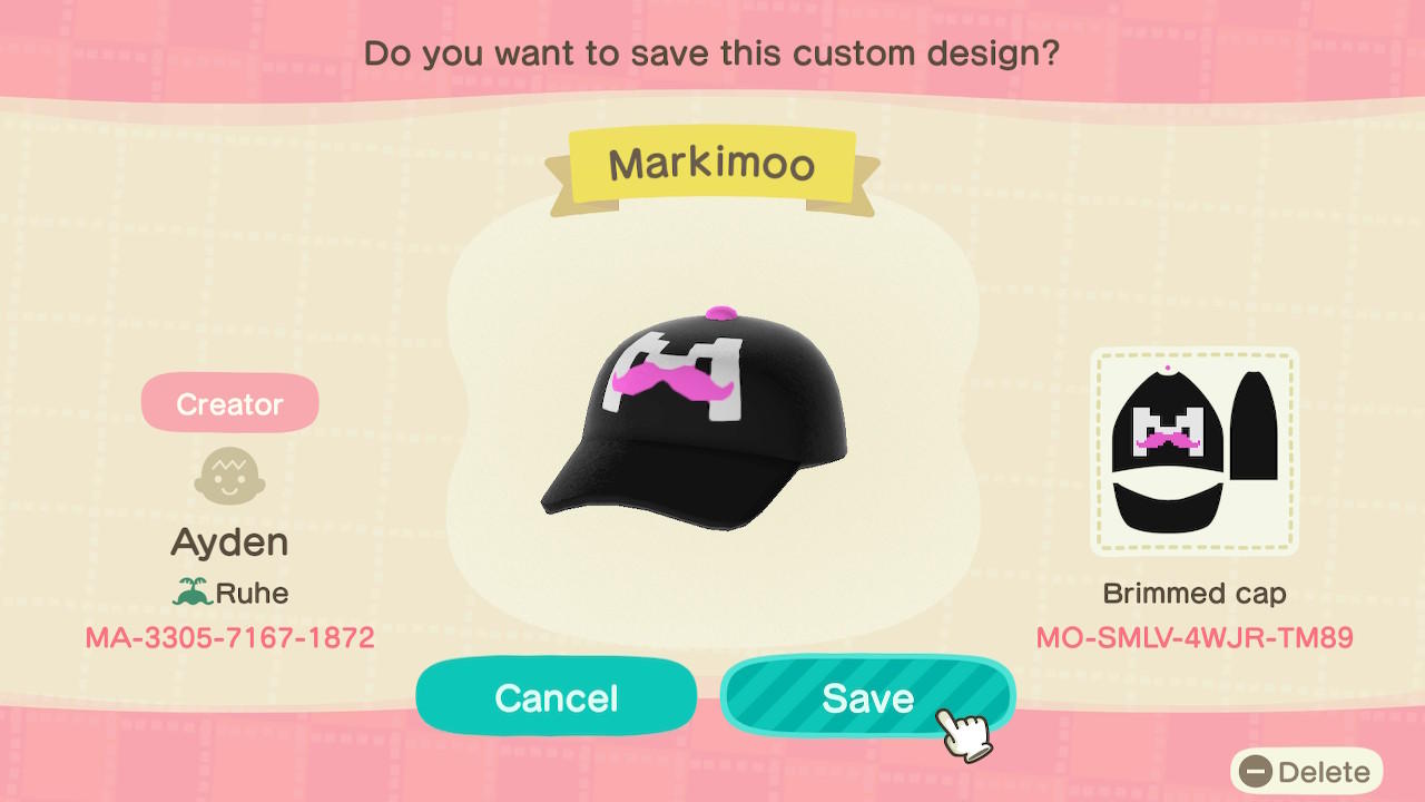 Animal Crossing Design Code: MO-SMLV-4WJR-TM89 Markimoo
