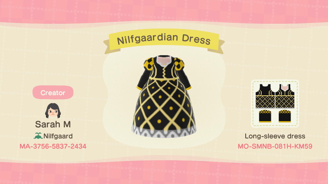 Animal Crossing Design Code: MO-SMNB-081H-KM59 Witcher 3 Nilf Dress