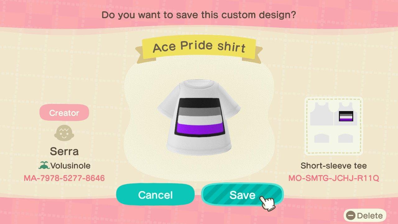 Animal Crossing Design Code: MO-SMTG-JCHJ-R11Q Ace Pride Shirt