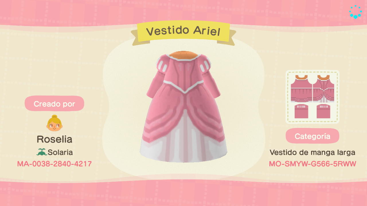 Animal Crossing Design Code: MO-SMYW-G566-5RWW Princesa Ariel