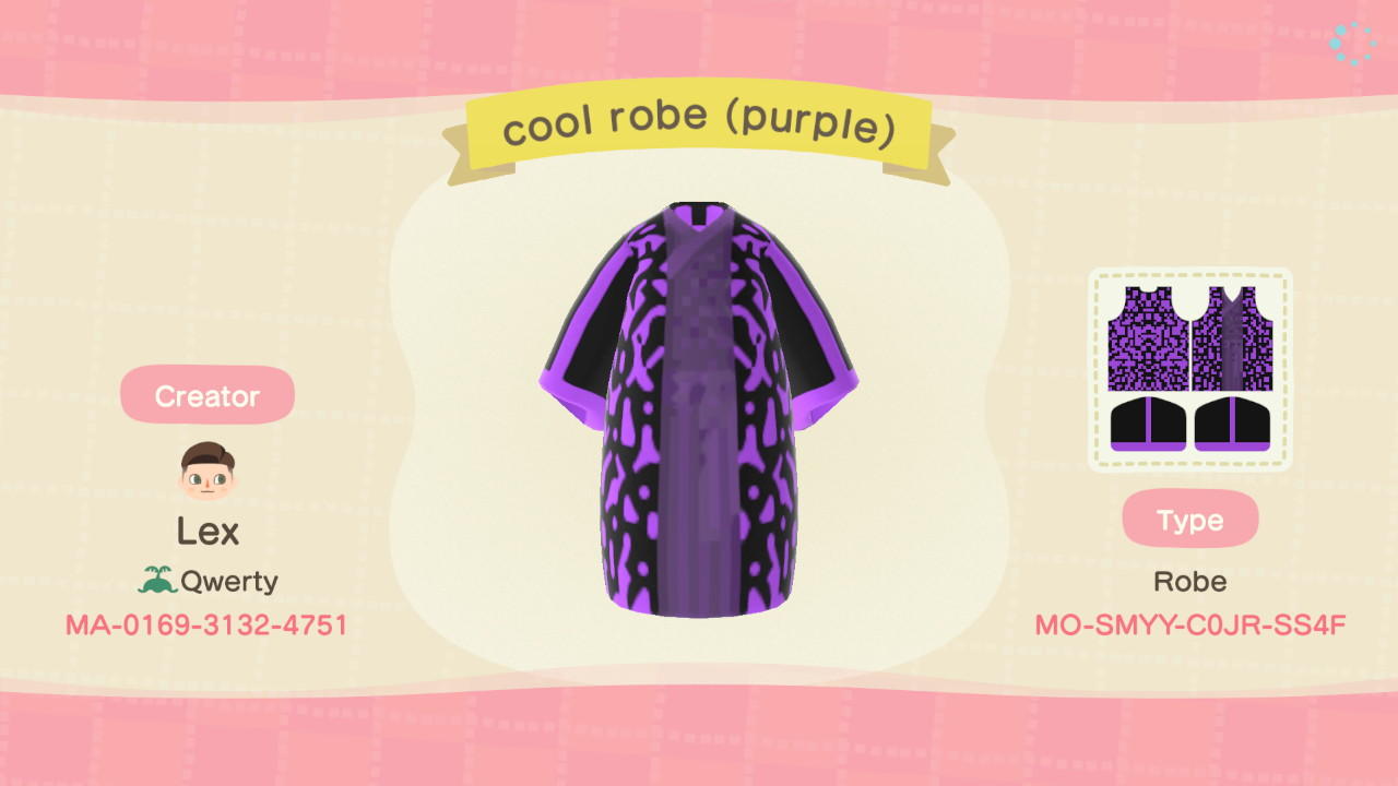 Animal Crossing Design Code: MO-SMYY-C0JR-SS4F Cool Robe Purple