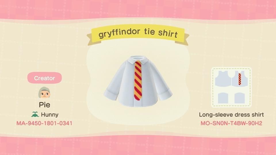 Animal Crossing Design Code: MO-SN0N-T4BW-90H2 Gryffindor tie shirt