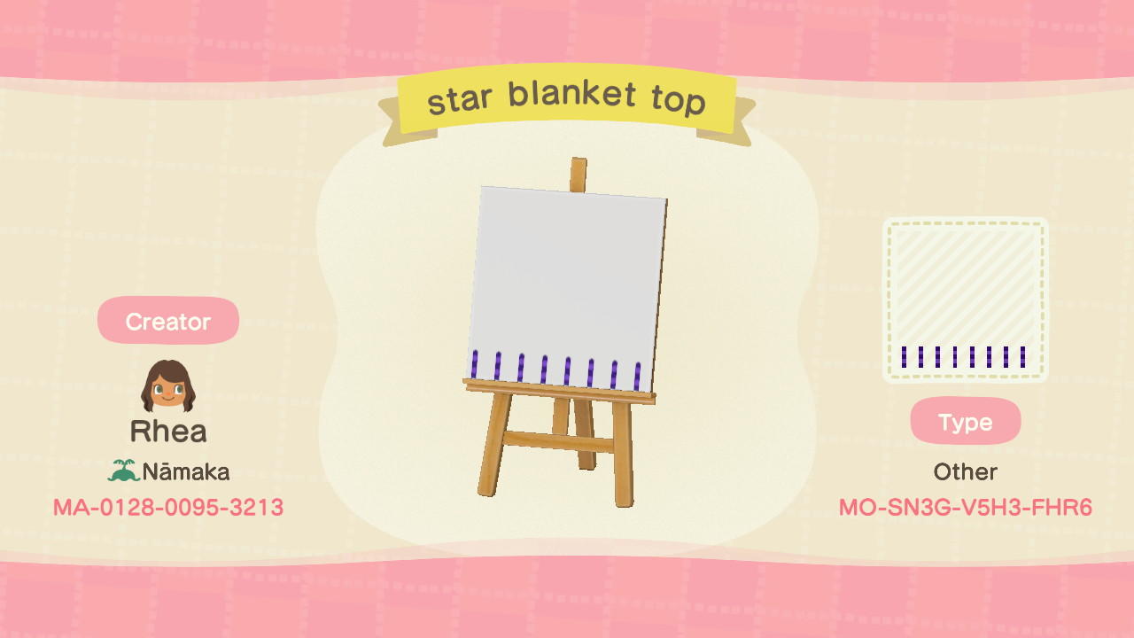 Animal Crossing Design Code: MO-SN3G-V5H3-FHR6 Star Blanket Top