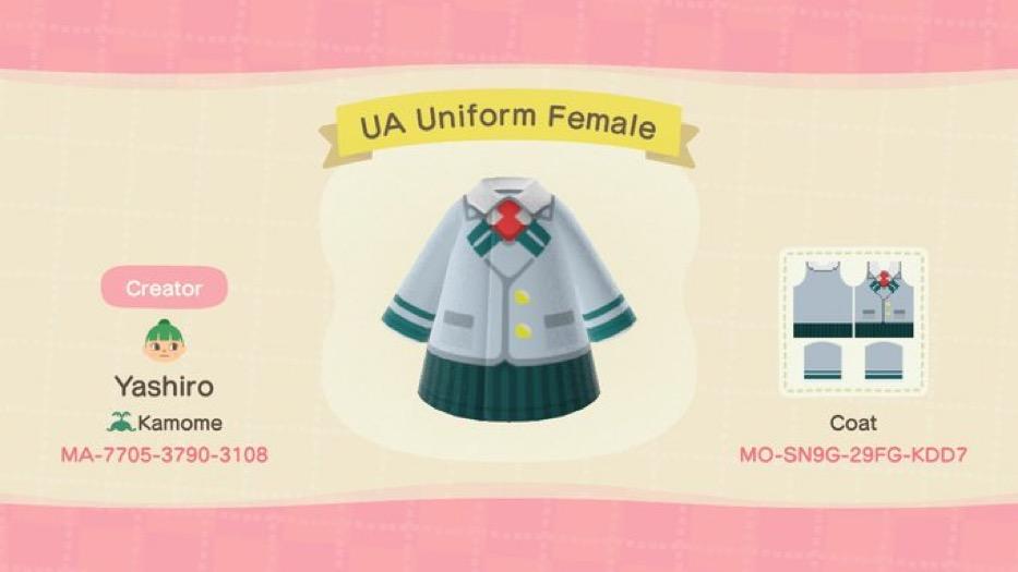 Animal Crossing Design Code: MO-SN9G-29FG-KDD7 UA Uniform Female
