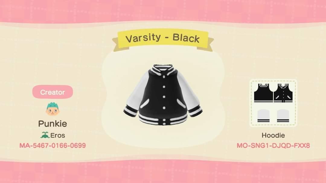 Animal Crossing Design Code: MO-SNG1-DJQD-FXX8 Varsity - Black