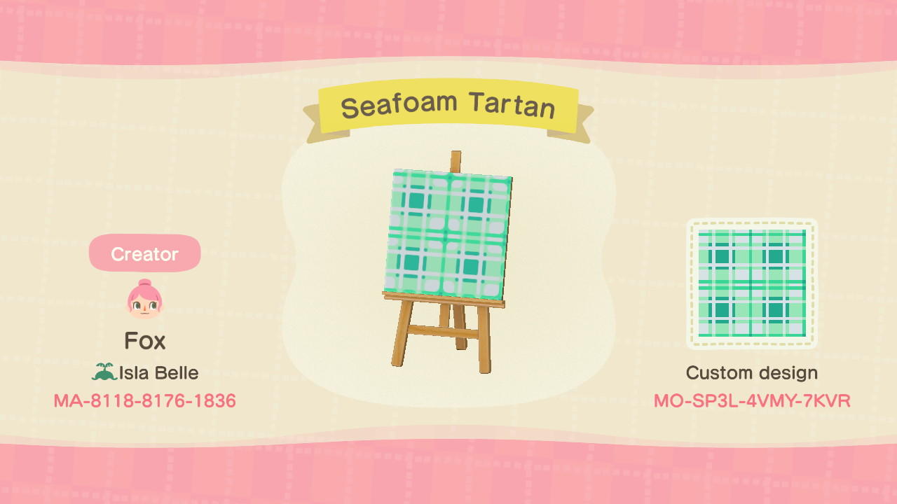 Animal Crossing Design Code: MO-SP3L-4VMY-7KVR Seafoam Tartan