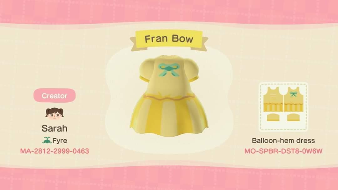 Animal Crossing Design Code: MO-SPBR-DST8-0W6W Fran Bow