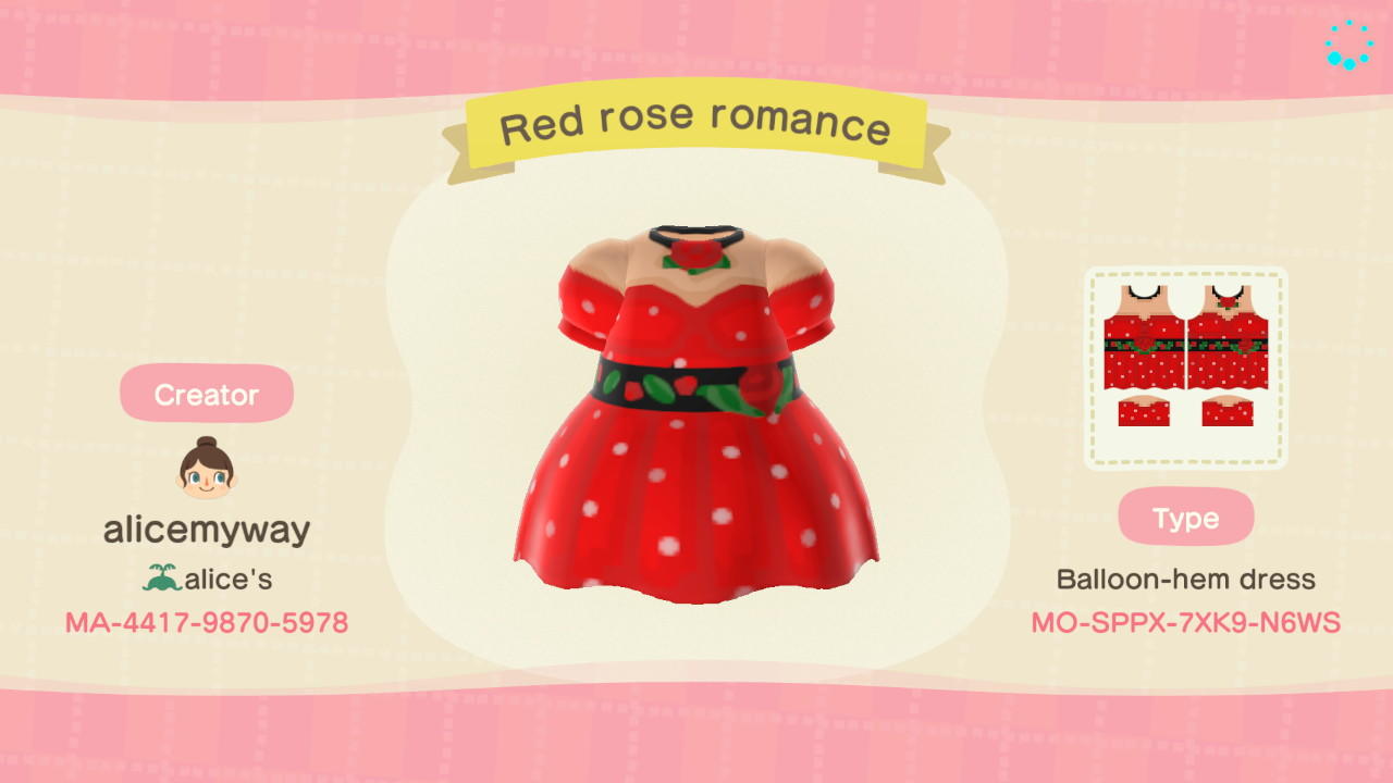 Animal Crossing Design Code: MO-SPPX-7XK9-N6WS Red Rose Romance