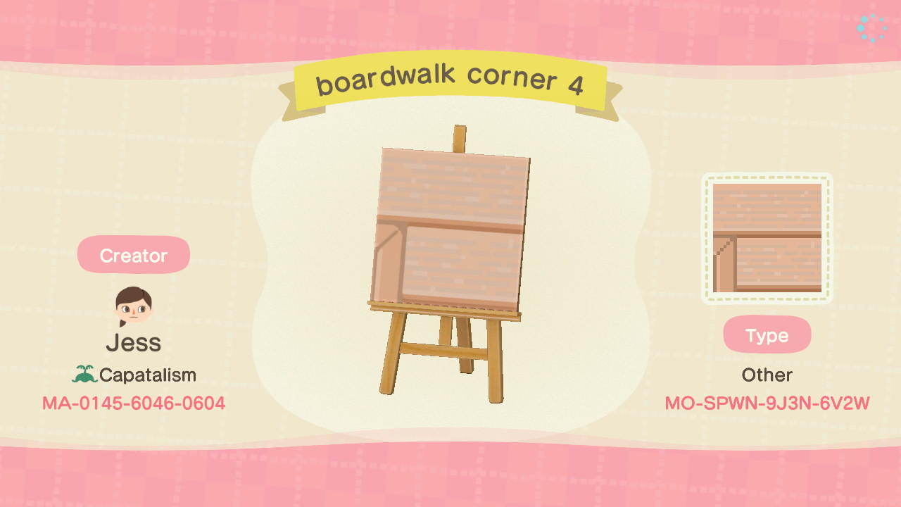 Animal Crossing Design Code: MO-SPWN-9J3N-6V2W boardwalk corner 4