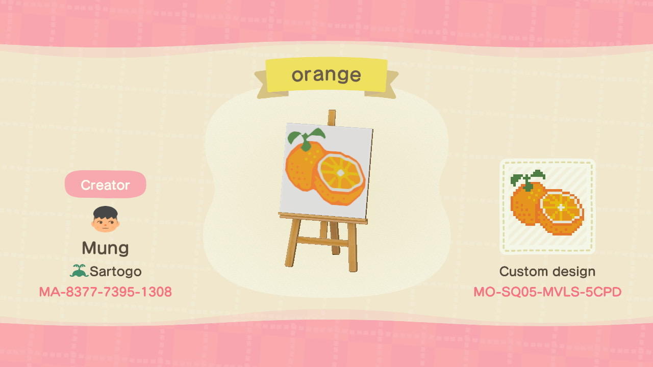 Animal Crossing Design Code: MO-SQ05-MVLS-5CPD Orange