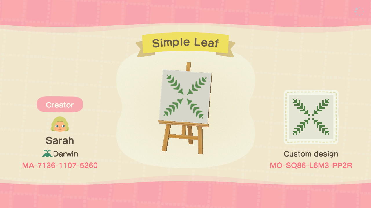 Animal Crossing Design Code: MO-SQ86-L6M3-PP2R Simple Leaf