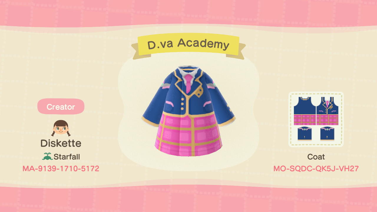 Animal Crossing Design Code: MO-SQDC-QK5J-VH27 D.va Academy