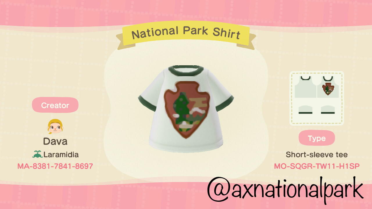 Animal Crossing Design Code: MO-SQGR-TW11-H1SP National Park Shirt