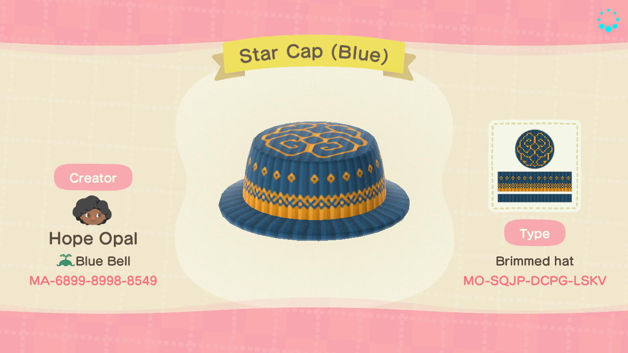 Animal Crossing Design Code: MO-SQJP-DCPG-LSKV Star Cap (Blue)