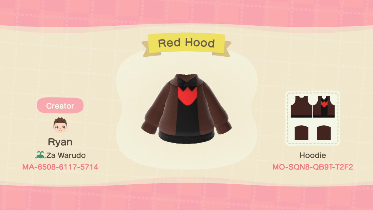 Animal Crossing Design Code: MO-SQN8-QB9T-T2F2 Red Hood