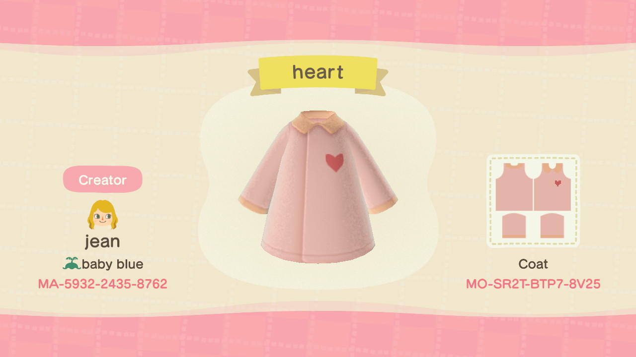 Animal Crossing Design Code: MO-SR2T-BTP7-8V25 Heart Dress Coat