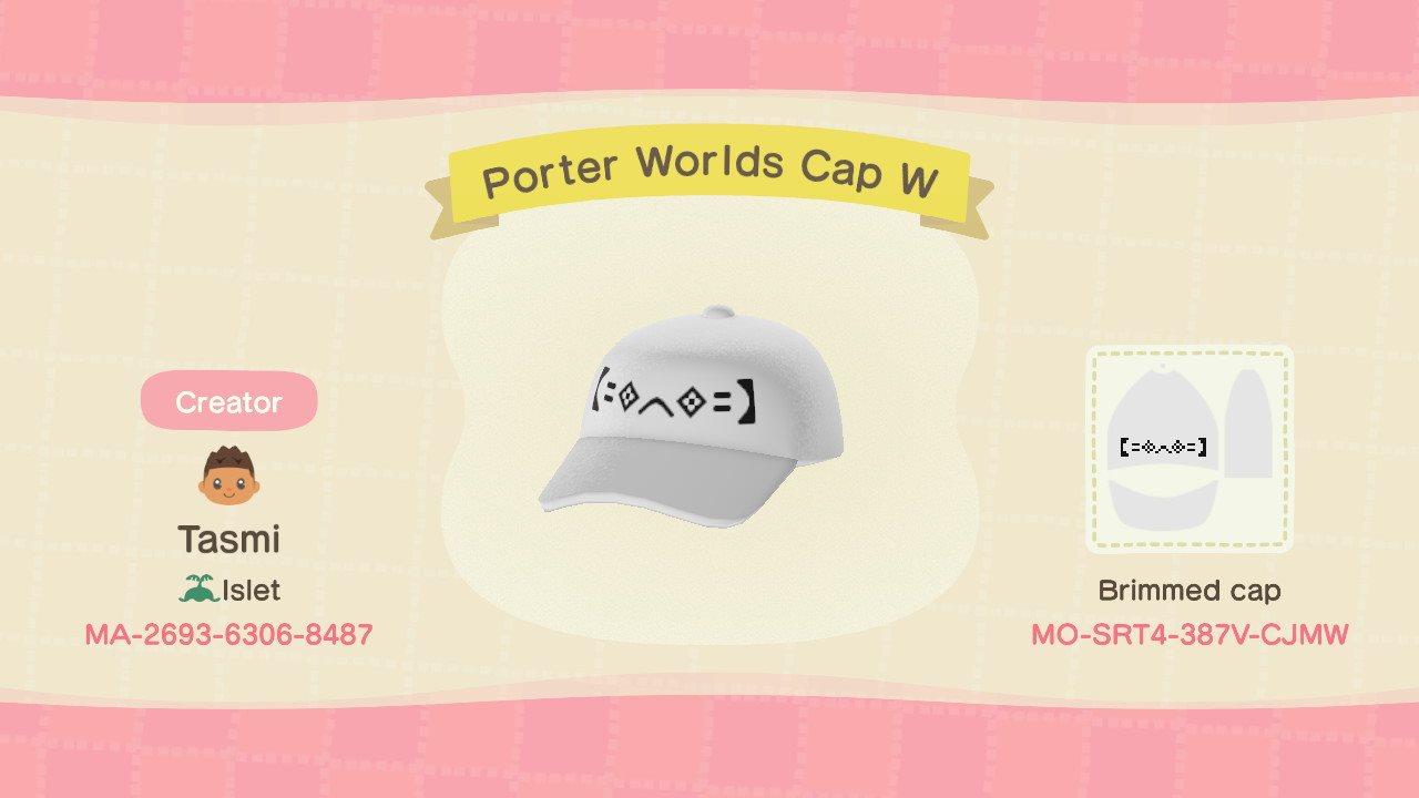 Animal Crossing Design Code: MO-SRT4-387V-CJMW Porter Worlds Cap W